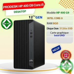 UC ProDesk HP 400 G9 – Core i5 12e gén., 8 Go RAM, SSD 512 Go